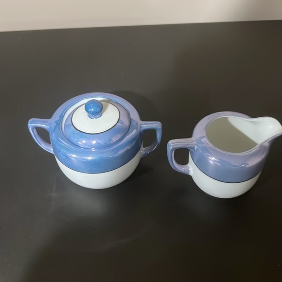 Vintage noritaki lusterware blue and white tea and creamer set - Picture 4 of 9